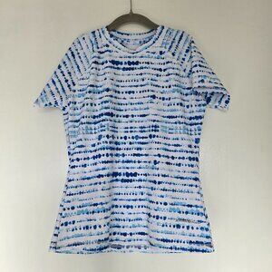 Eddie Bauer Kids Swim Rashguard Top White & Blue Tie Dye Beach Size M (10/12)